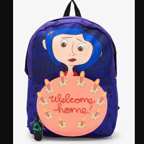 Coraline Cake FULL SIZE Backpack With Black Cat Keychain Charms NEW Tim Burton - Picture 1 of 15